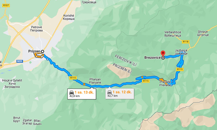 Prizren' den Brezovica Kayak Merkezine Ulaşım
